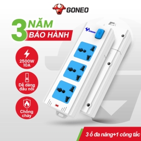 Ổ CẮM ĐIỆN GONEO 413K – 3 Ổ ĐA NĂNG 1 CÔNG TẮC- CHỐNG CHÁY – AN TOÀN