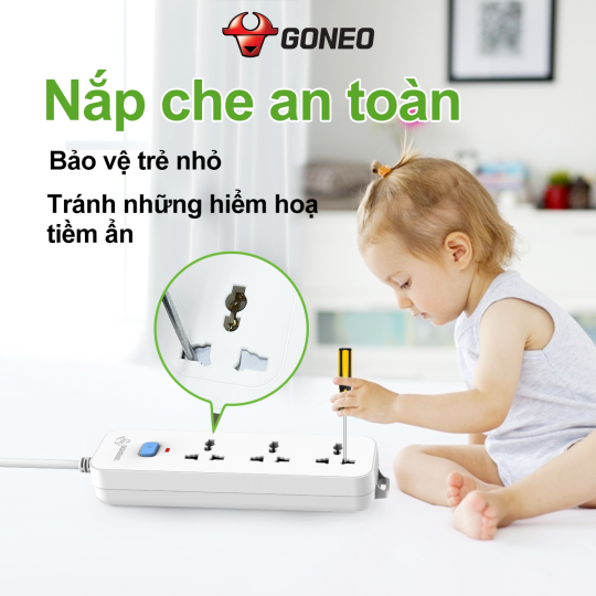 Ổ CẮM ĐIỆN GONEO N1030 – 3 Ổ ĐA NĂNG 1 CÔNG TẮC – CHỐNG CHÁY,CÔNG SUẤT 2500W – CHÍNH HÃNG