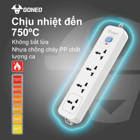 Ổ CẮM ĐIỆN GONEO N1040 – 4 Ổ ĐA NĂNG 1 CÔNG TẮC – CHỐNG CHÁY,CÔNG SUẤT 2500W – CHÍNH HÃNG