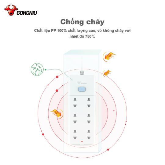 Ổ CẮM ĐIỆN CHỐNG CHÁY GONEO ĐA NĂNG 6 Ổ 1 CÔNG TẮC 2500W – V1060 – CHÍNH HÃNG – AN TOÀN – TIỆN LỢI