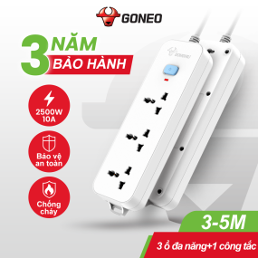 Ổ Cắm Điện Gongniu 3 Ổ Đa Năng 1 Công Tắc 2500W – N1030