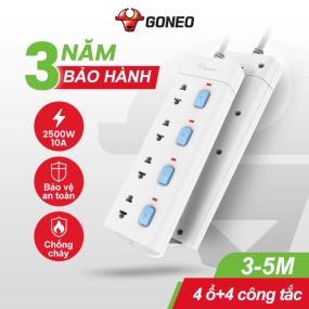 Ổ Cắm Điện Chống Cháy GONEO Đa Năng 4 Ổ 4 Công Tắc 2500W – V3040