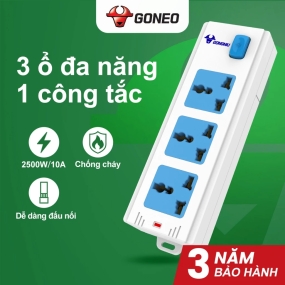 Ổ CẮM ĐIỆN CHỐNG CHÁY GONEO 3 Ổ ĐA NĂNG 1 CÔNG TẮC– 2500W – 413K – NÂNG CẤP