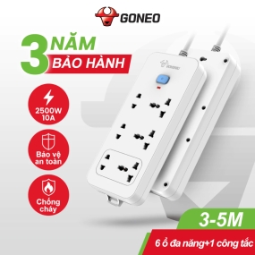 Ổ Cắm Điện Chống Cháy Gongniu 6 Ổ Đa Năng 1 Công Tắc 2500W – N1330