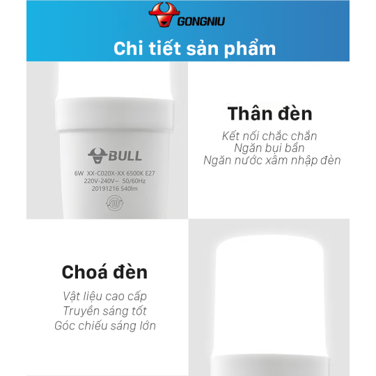 Bóng đèn LED Bulb Gongniu 6W E27 – MQ-E006A- BS 6500K – Tiết Kiệm Điện – Chống Nhấp Nháy – Hiệu Suất Cao