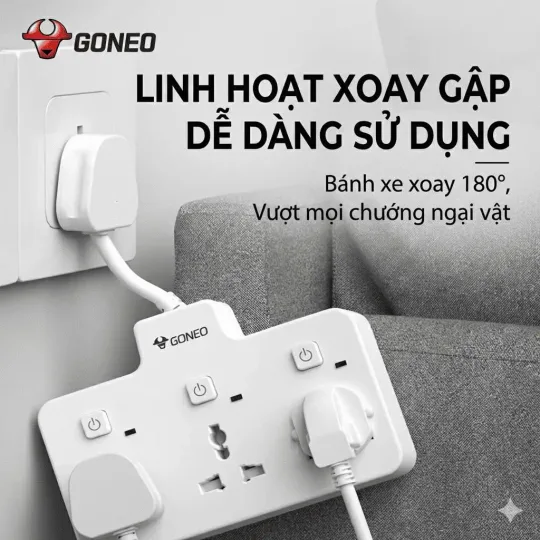 Ổ Cắm Điện GONEO NZ3030R 3 Ổ 3 Công Tắc Riêng - Có Nắp Che An Toàn - Chống Cháy 2500W