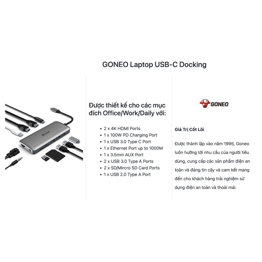 HUB GONEO 11 in 1 USB-C Docking Station, DEX với 2 cổng HDMI 4K, Sạc Nhanh Chuẩn PD 100W ,5Gbps USB-C,1000Mbps Ethernet Port,USB C Dongle for MacBook, Dell XPS, Samsung Galaxy