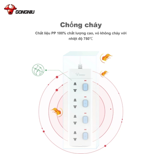Ổ Cắm Điện Gongniu Đa Năng 4 Ổ 4 Công Tắc 2500W – V3040