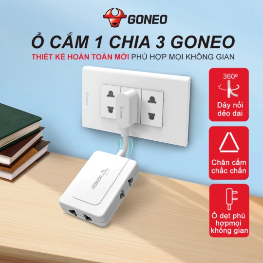Ổ CHIA ĐIỆN GONEO Z030R – CHIA 3 ĐA NĂNG SIÊU GỌN – TIỆN LỢI – CHÍNH HÃNG