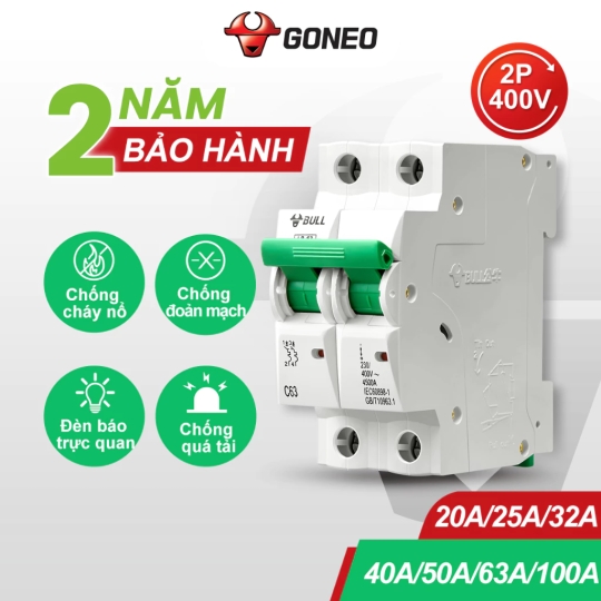 BỘ NGẮT MẠCH ĐIỆN – APTOMAT 2 PHA GONEO– CHÍNH HÃNG (100A)