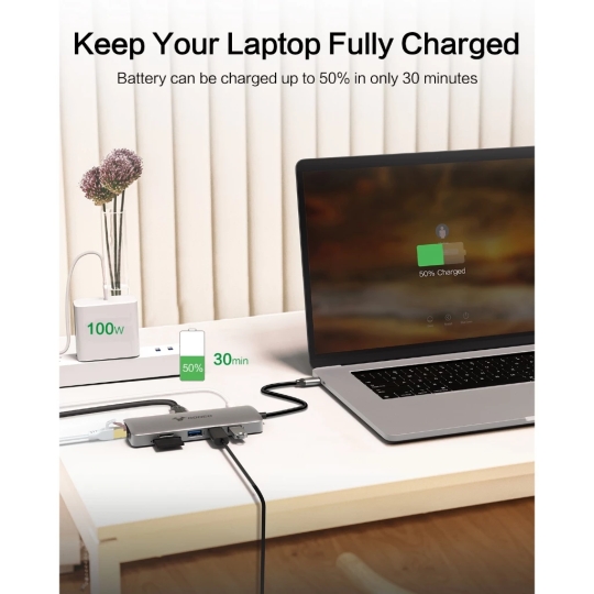 HUB GONEO 11 in 1 USB-C Docking Station, DEX với 2 cổng HDMI 4K, Sạc Nhanh Chuẩn PD 100W ,5Gbps USB-C,1000Mbps Ethernet Port,USB C Dongle for MacBook, Dell XPS, Samsung Galaxy