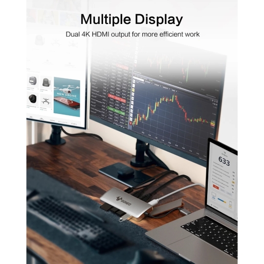 HUB GONEO 11 in 1 USB-C Docking Station, DEX với 2 cổng HDMI 4K, Sạc Nhanh Chuẩn PD 100W ,5Gbps USB-C,1000Mbps Ethernet Port,USB C Dongle for MacBook, Dell XPS, Samsung Galaxy