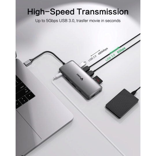 HUB GONEO 11 in 1 USB-C Docking Station, DEX với 2 cổng HDMI 4K, Sạc Nhanh Chuẩn PD 100W ,5Gbps USB-C,1000Mbps Ethernet Port,USB C Dongle for MacBook, Dell XPS, Samsung Galaxy