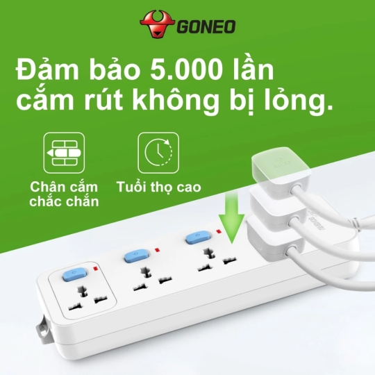 Ổ Cắm Điện Chống Cháy GONEO 4 Ổ Đa Năng 4 Công Tắc – 2500W – N3040