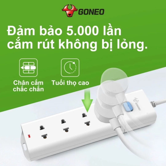 Ổ Cắm Điện Chống Cháy GONEO Đa Năng 4 Ổ 1 Công Tắc 2500W – V1040