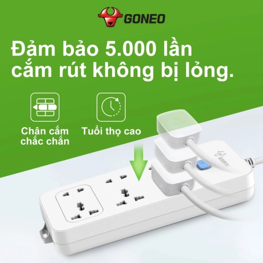 Ổ Cắm Điện Chống Cháy Gongniu 6 Ổ Đa Năng 1 Công Tắc 2500W – N1330