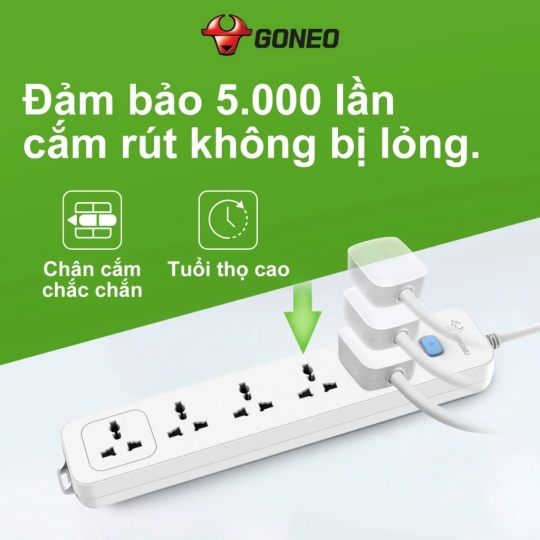 Ổ Cắm Điện Chống Cháy GONEO 5 Ổ Đa Năng 1 Công Tắc – N1050