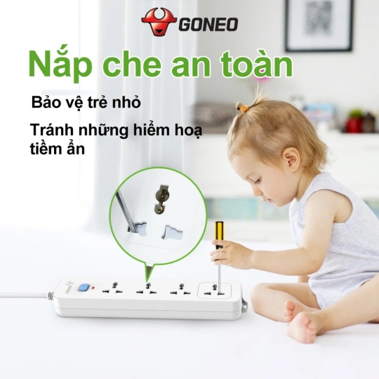Ổ Cắm Điện Gongniu 4 Ổ Đa Năng 1 Công Tắc 2500W – N1040