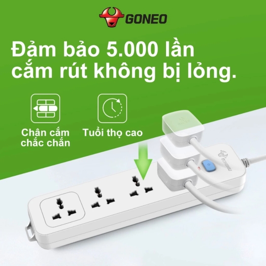 Ổ Cắm Điện Chống Cháy GONEO 4 Ổ Đa Năng 1 Công Tắc 2500W – N1040