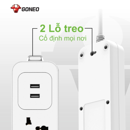 Ổ Cắm Điện Gongniu 3 Ổ Đa Năng + 2 USB 1 công tắc 2500W/10A Dây Dài 1.8m – N103U