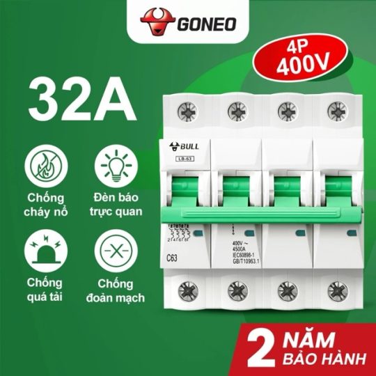 BỘ NGẮT MẠCH ĐIỆN – APTOMAT 4 PHA GONEO– CHÍNH HÃNG (63A,100A)