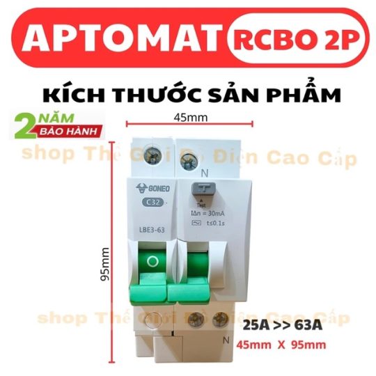 Aptomat  RCBO Chống Giật, Chống Rò, Quá Tải LBE3 (25A/32A/40A/63A)